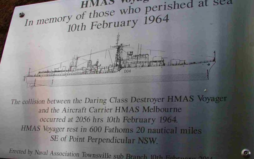 The plaque for the HMAS Voyager Memorial at the Maritime Museum of Townsville.