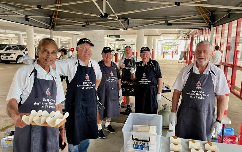 The 4 May 2024 Sausage Sizzle Fundraiser Crew at Bunnings Virginia (from left): "Oggie" Fernandes; Secretary, Don Churchward; Treasurer, Darby Ashton CGMM; Social Media Curator, Peter Collins CGMM; Vice-President, Allan Bird; and Terry McLeod. Photo courtesy of redoubtable Patron (and crew member), Rod Chiapello.